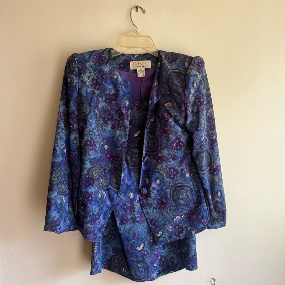 Collections by Michelle Stuart Women's Blue and Purple Blazer and Skirt Set